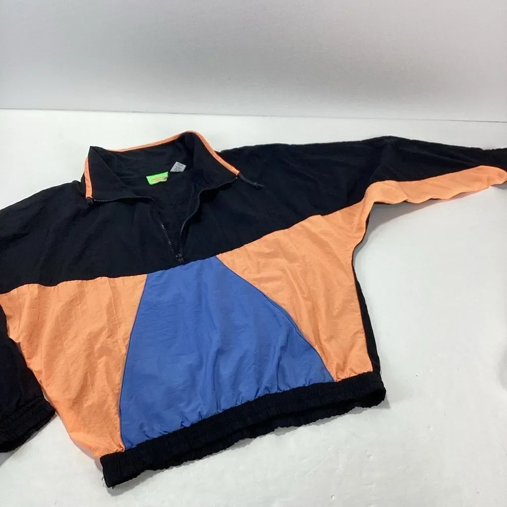 Shell Shock Brand Vintage Nylon Jacket Pullover Wing Arms Neon Orange